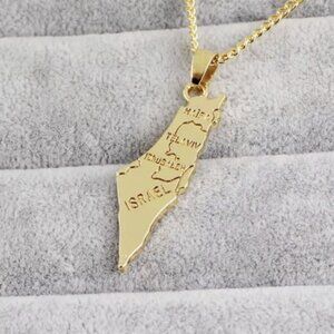 Israel map necklace stainless steel Christian jewelry gold I support Israel wow
